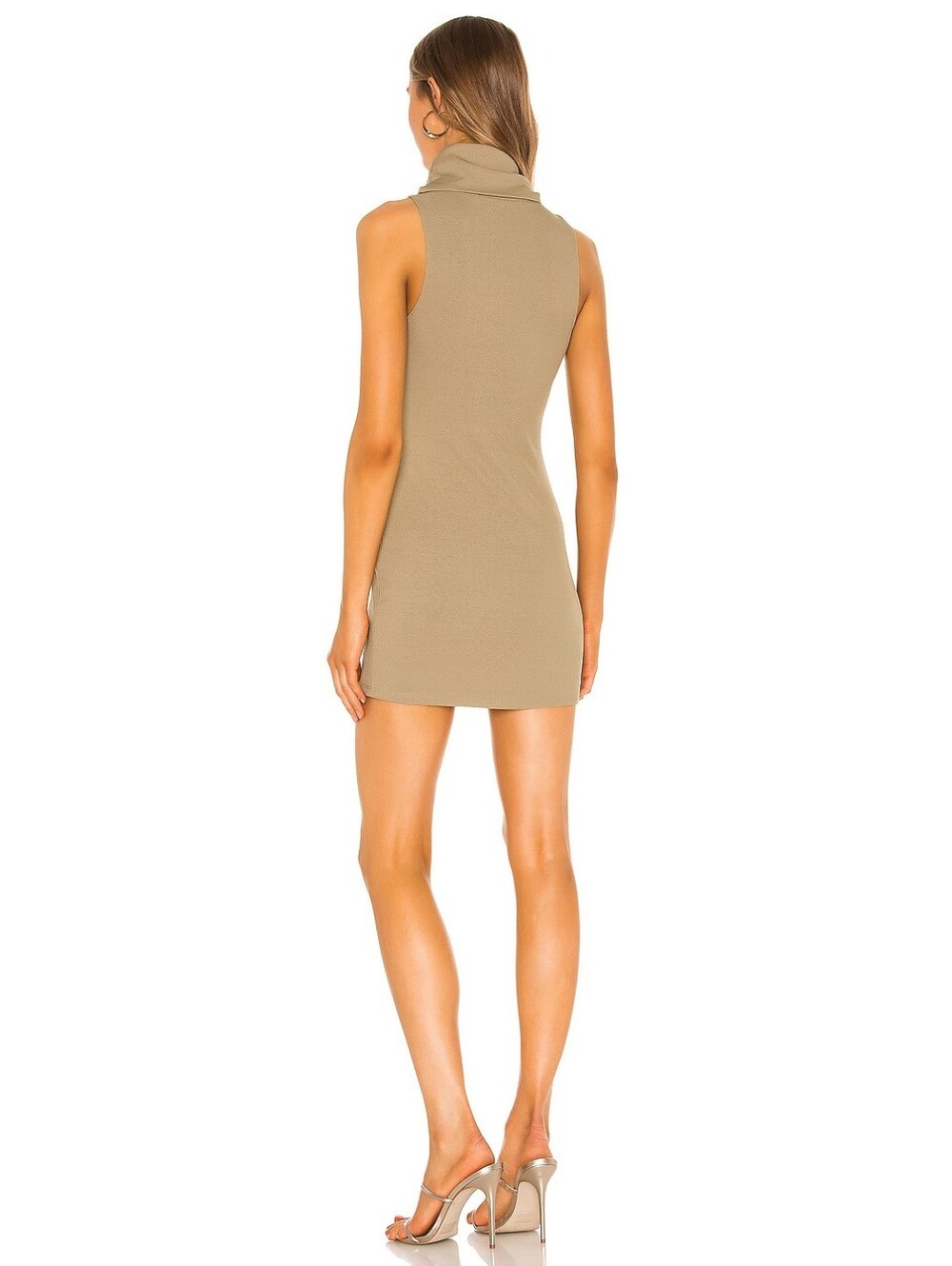 Revolve Lovers + Friends Fawn Mini Dress Bodycon Turtleneck Sage Green Tan Sz S - Picture 3 of 10